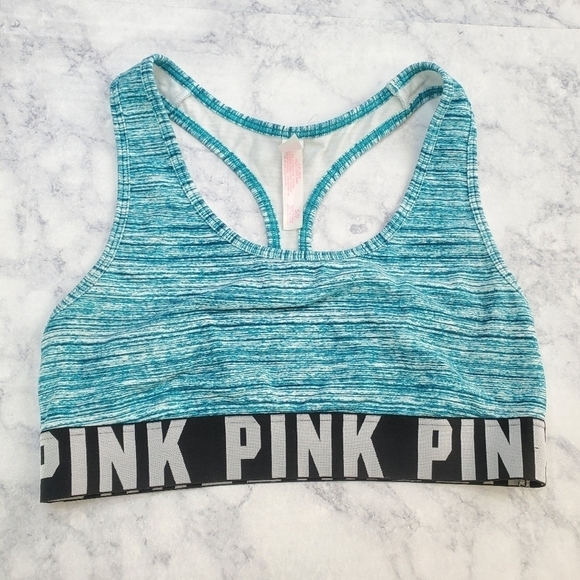 Victoria's Secret Pink Small Racerback Sports Bra Teal‎ Spacedye Light Support - Picture 1 of 6